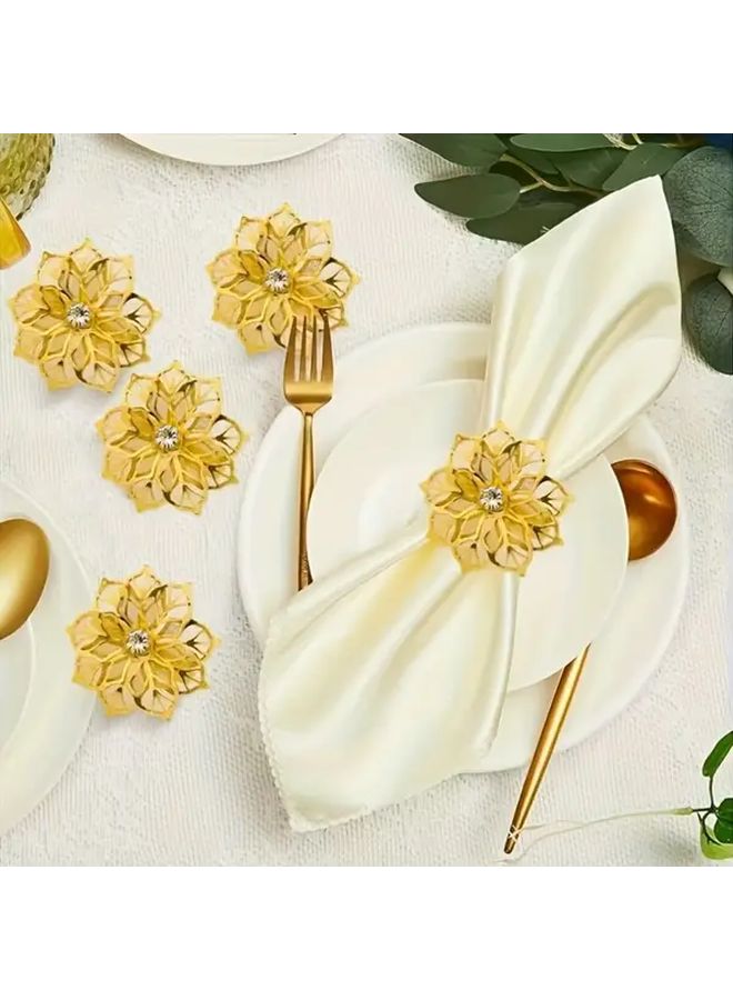 3pcs Elegant Golden Iron Napkin Rings With Large Floral Cutouts For Wedding Party Table Decor - Image 1